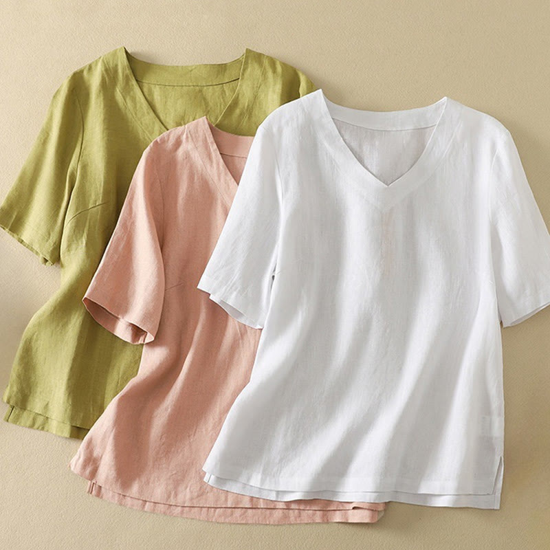 Nimara Ritual Summer Casual Plain Polyester Women's V-neck Design Half Sleeve T-shirt