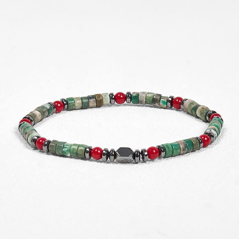 Nimara Ritual Natural Green Stone Hematite Red Coral Powerful Bracelet