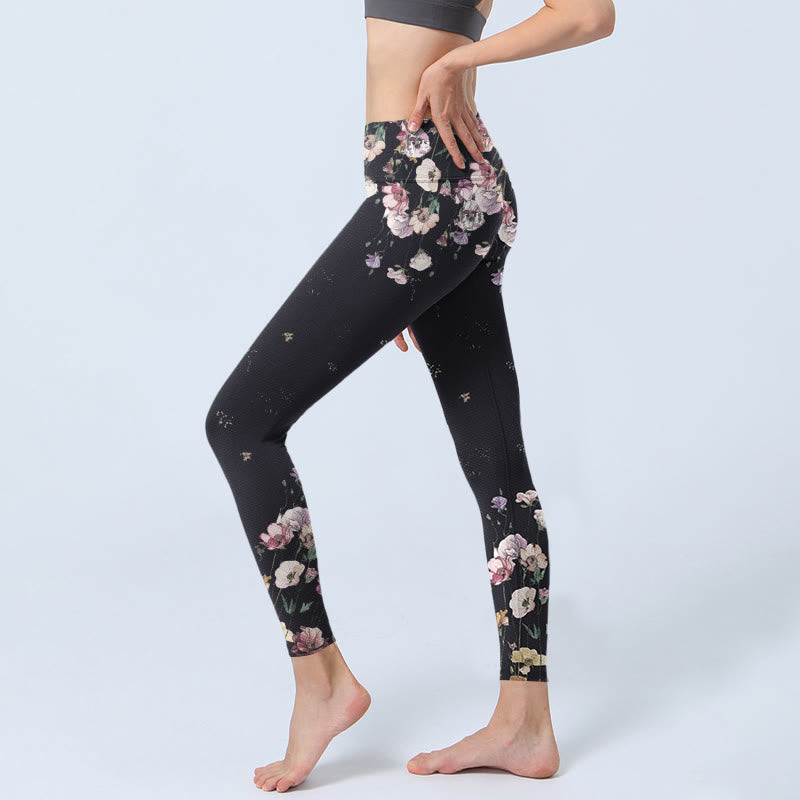 Nimara Ritual Pansy Flower Pattern Print Gym Leggings Women's Yoga Pants