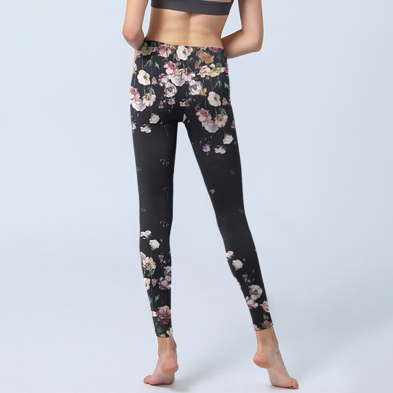 Nimara Ritual Pansy Flower Pattern Print Gym Leggings Women's Yoga Pants