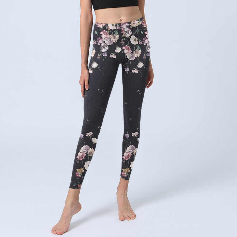 Nimara Ritual Pansy Flower Pattern Print Gym Leggings Women's Yoga Pants