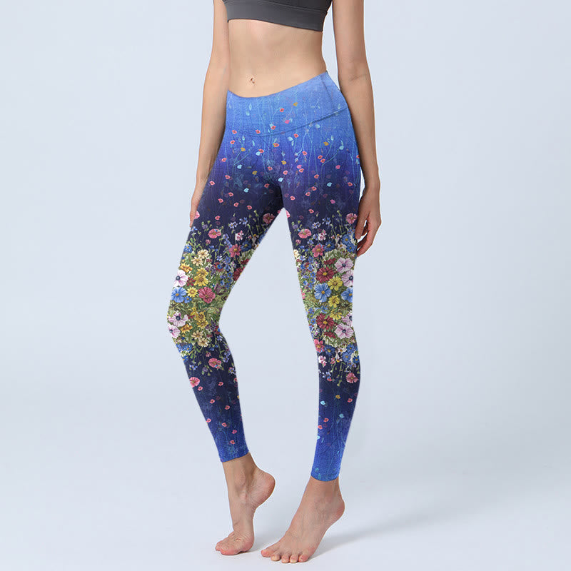Nimara Ritual Gradient Color Flower Pattern Print Gym Leggings Women's Yoga Pants