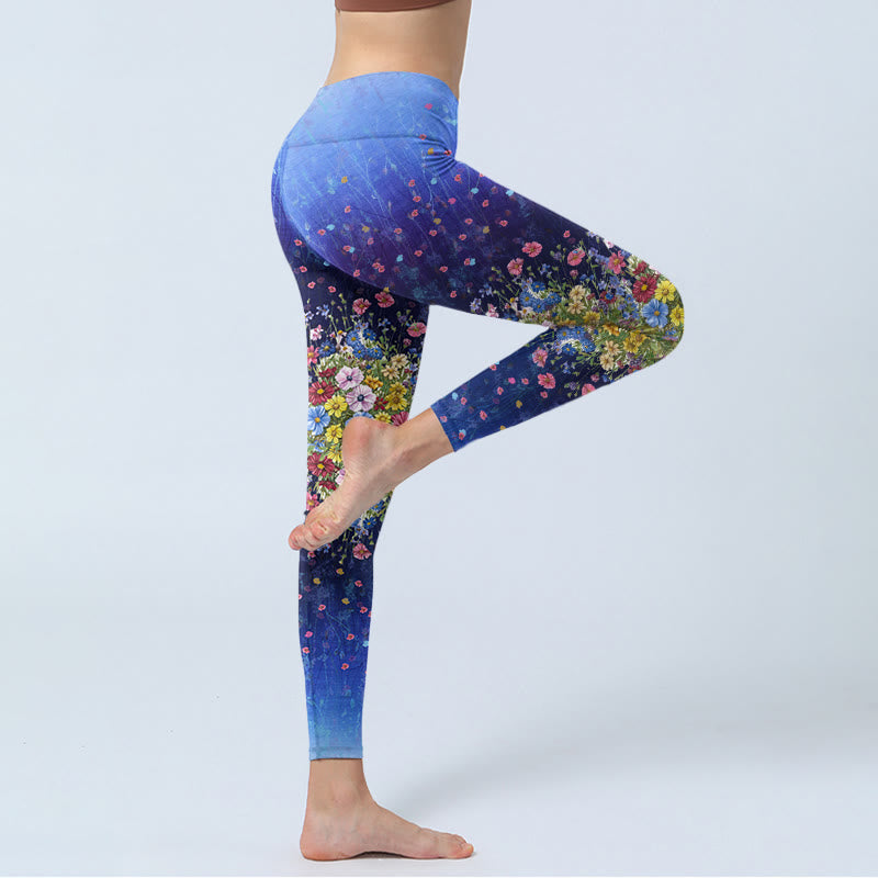 Nimara Ritual Gradient Color Flower Pattern Print Gym Leggings Women's Yoga Pants