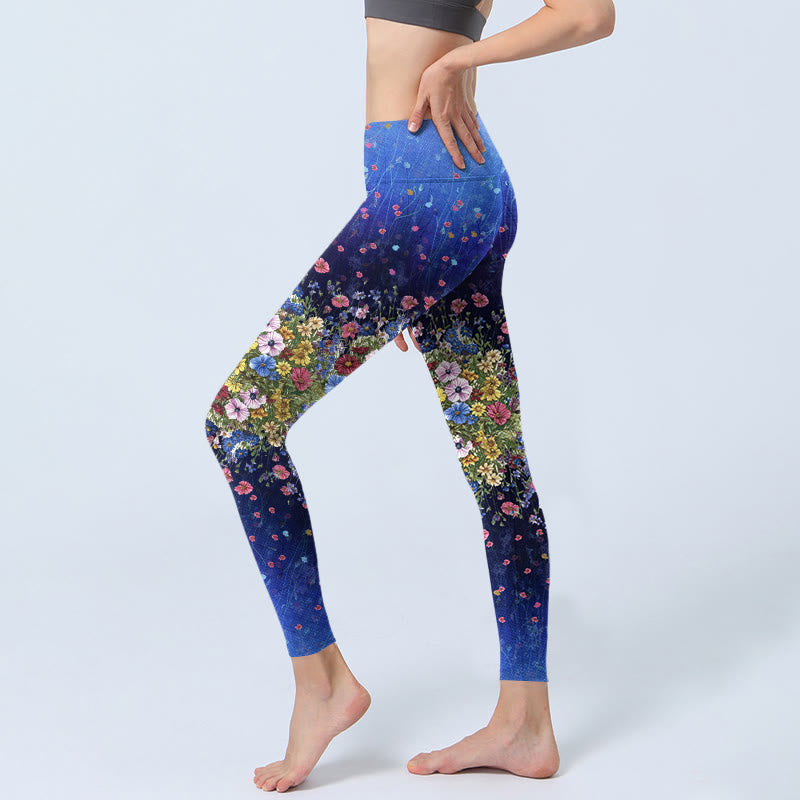 Nimara Ritual Gradient Color Flower Pattern Print Gym Leggings Women's Yoga Pants