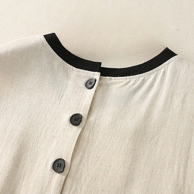 Nimara Ritual Casual Stitching Color Handmade Button Design Midi Dress Polyester Sleeveless Dress With Pockets