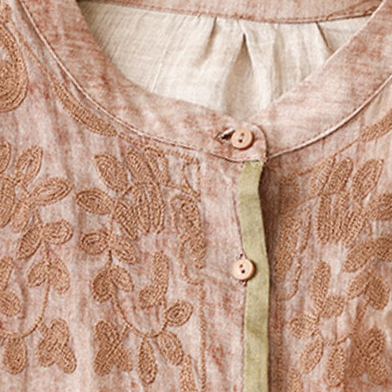 Nimara Ritual Summer Casual Embroidered Stand Collar Design Three Quarter Sleeve Midi Dress