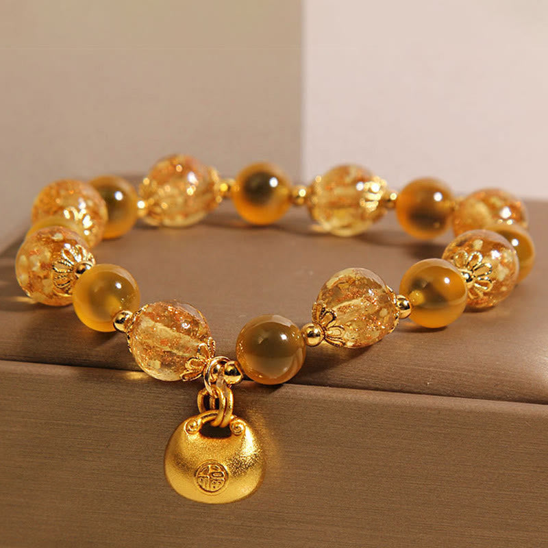 Nimara Ritual Yellow Candy Agate Fu Character Blessing Bag Healing Bracelet