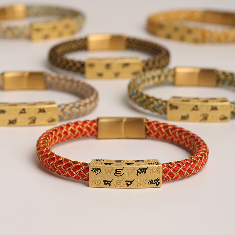 Nimara Ritual Tibetan Om Mani Padme Hum Various Colors Rope Gold Thread Diamond Knot Luck Buckle Bracelet