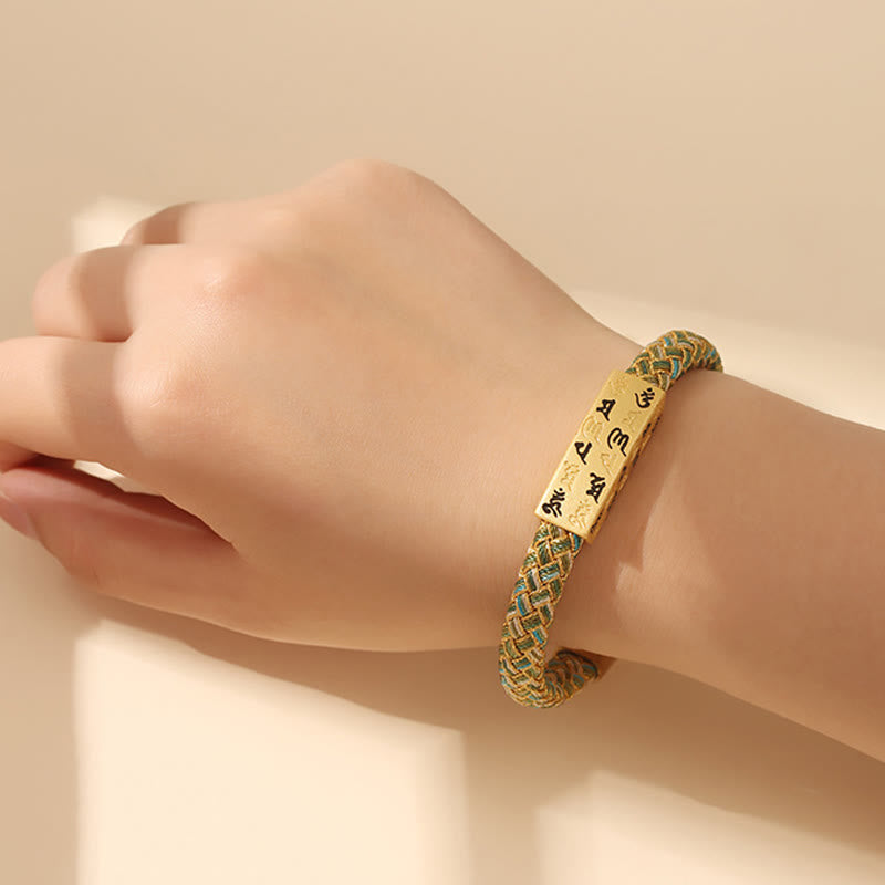 Nimara Ritual Tibetan Om Mani Padme Hum Various Colors Rope Gold Thread Diamond Knot Luck Buckle Bracelet