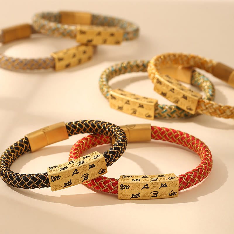 Nimara Ritual Tibetan Om Mani Padme Hum Various Colors Rope Gold Thread Diamond Knot Luck Buckle Bracelet