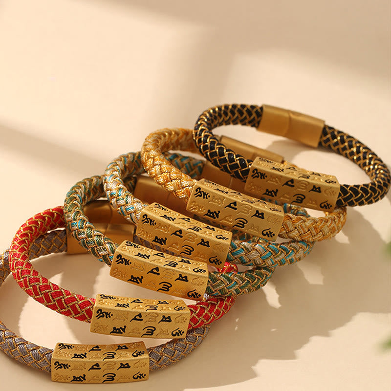 Nimara Ritual Tibetan Om Mani Padme Hum Various Colors Rope Gold Thread Diamond Knot Luck Buckle Bracelet