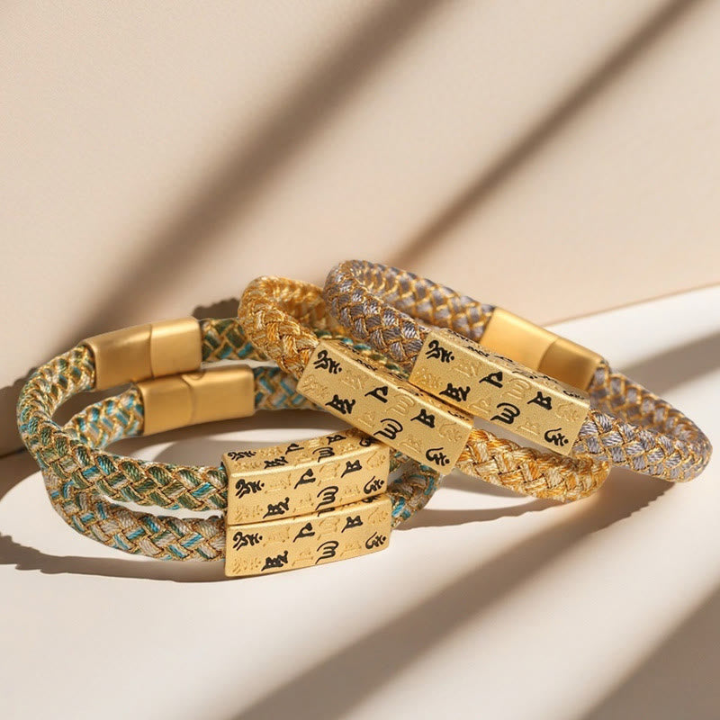 Nimara Ritual Tibetan Om Mani Padme Hum Various Colors Rope Gold Thread Diamond Knot Luck Buckle Bracelet