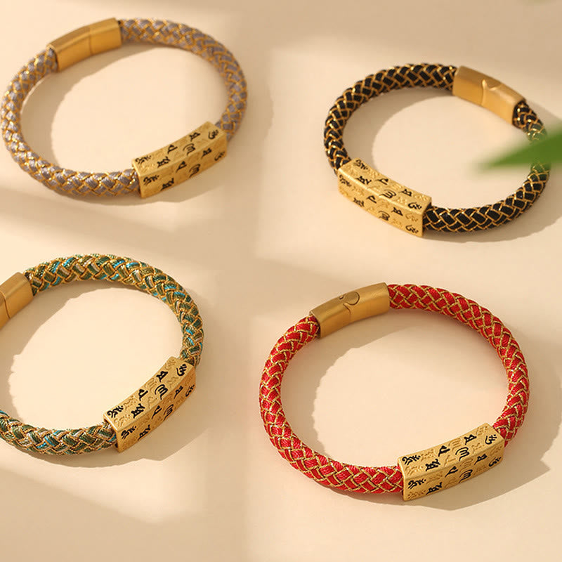 Nimara Ritual Tibetan Om Mani Padme Hum Various Colors Rope Gold Thread Diamond Knot Luck Buckle Bracelet
