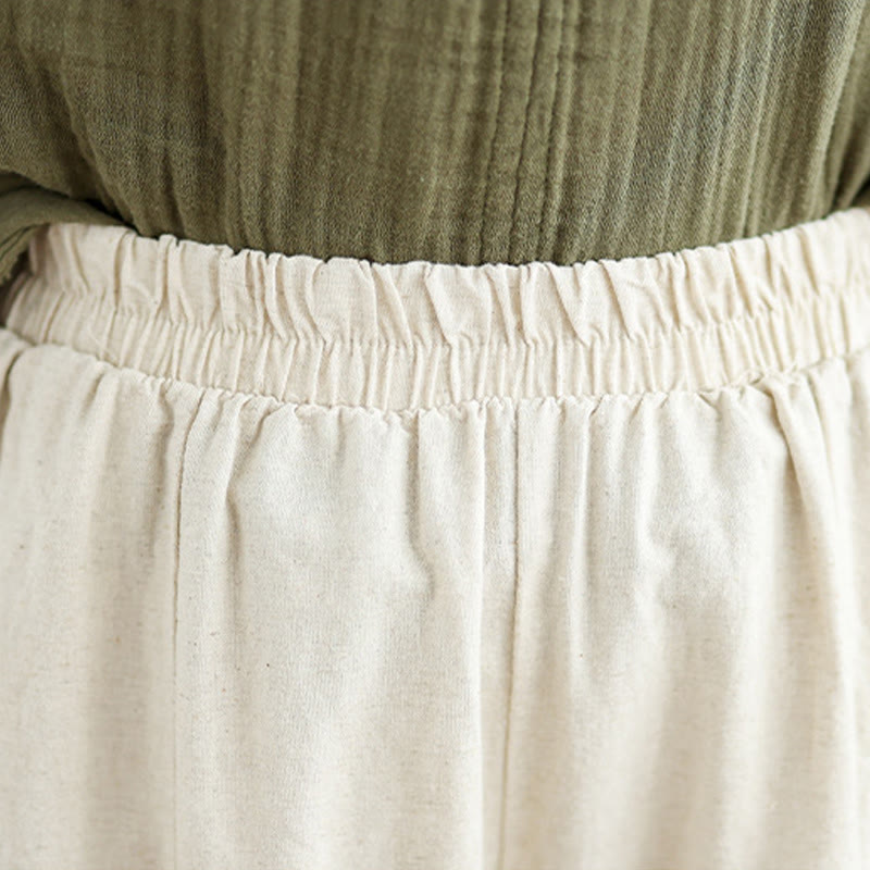 Nimara Ritual Casual Plain Lace Splicing Cotton Linen Women's Cropped Wide Leg Pants With Pockets