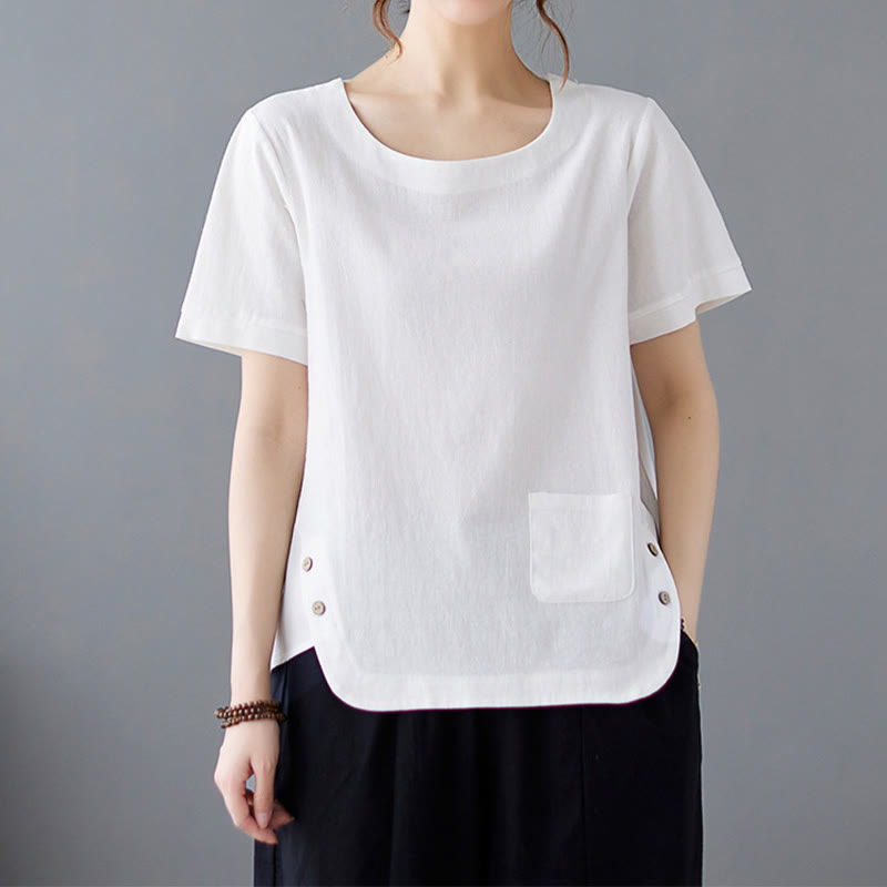 Nimara Ritual Side Slit Design Women's Cotton Polyester Crew Neck Short Sleeve T-Shirt Wtih Pocket