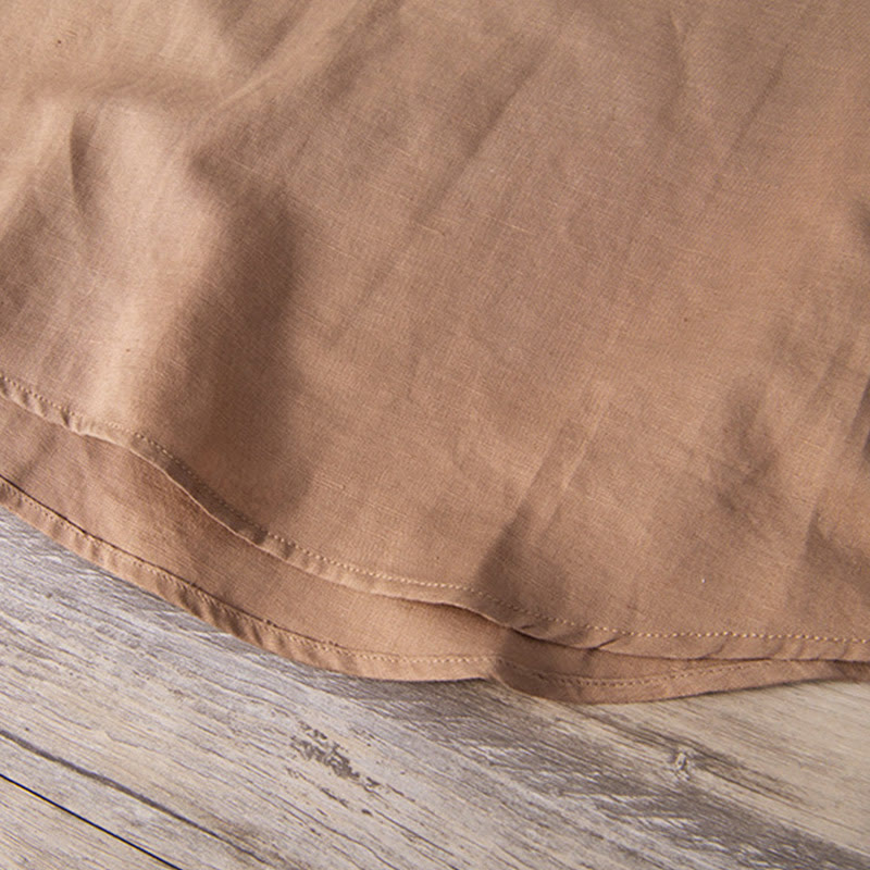 Nimara Ritual Daily Plain Patch Color Matching Design Men's Short Sleeve Cotton Linen Shirt