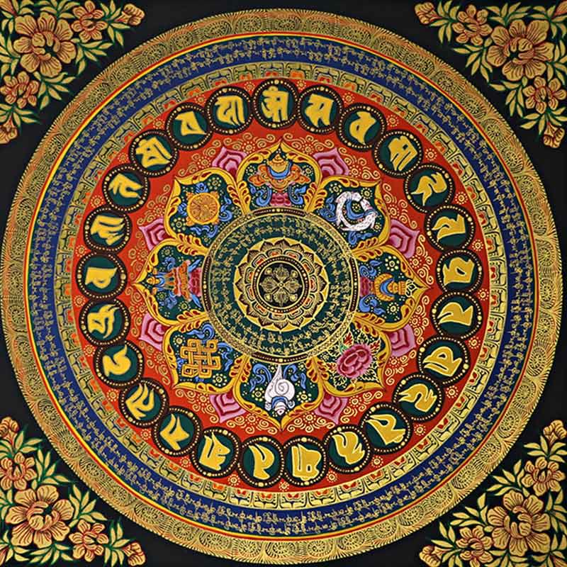 Nimara Ritual Tibetan Thangka Painting Om Mani Padme Hum Scripture Handmade Decoration(Random Style)
