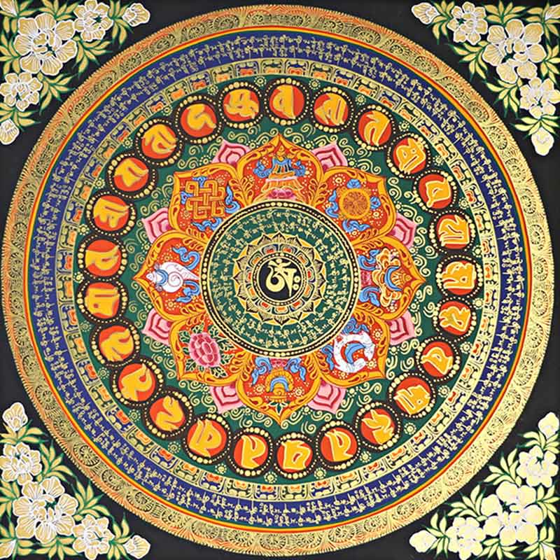 Nimara Ritual Tibetan Thangka Painting Om Mani Padme Hum Scripture Handmade Decoration(Random Style)