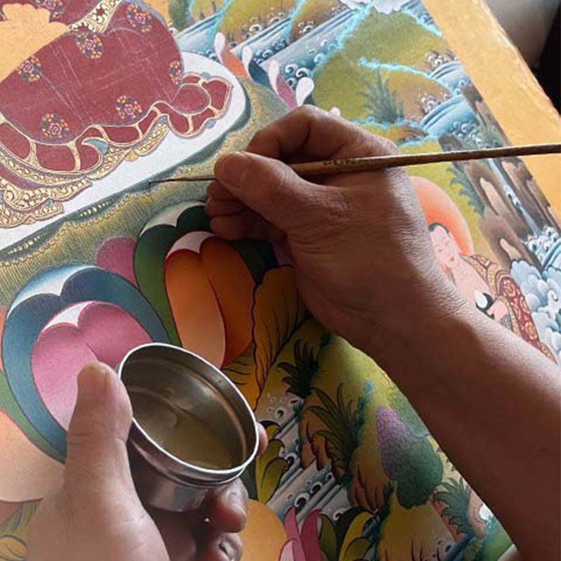 Nimara Ritual Tibetan Thangka Painting Om Mani Padme Hum Dragon Phoenix Scripture Handmade Decoration(Random Style)