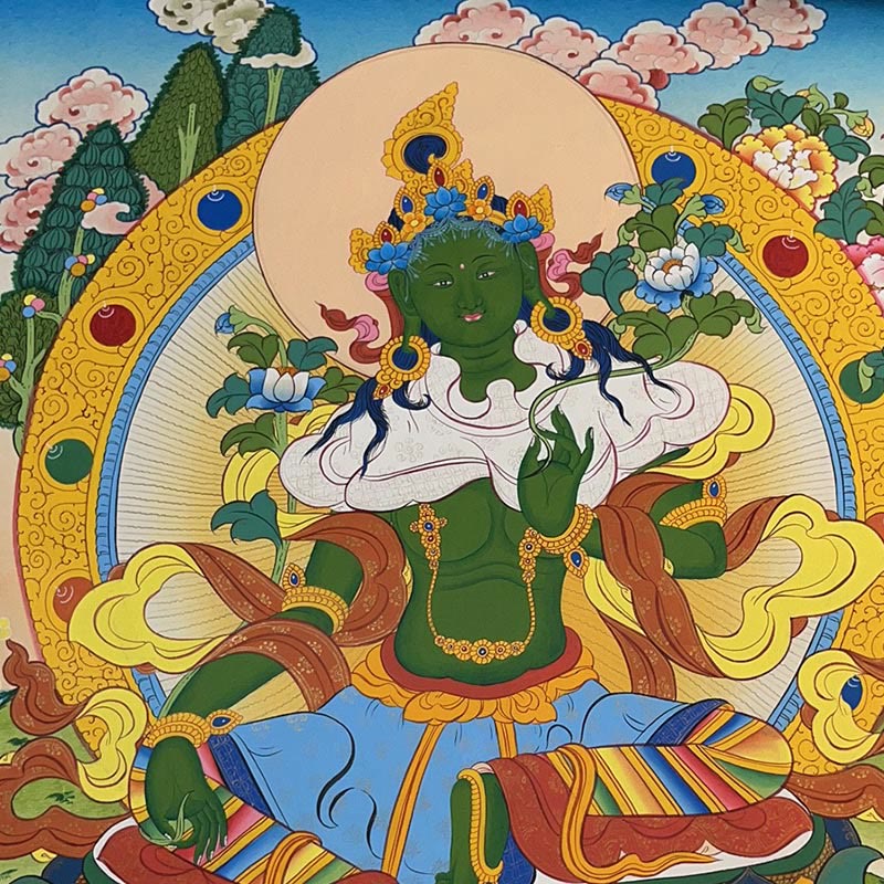 Nimara Ritual Tibetan Thangka Painting Yellow God of Wealth Green Tara Avalokitesvara Handmade Decoration Blind Box(Random Style)