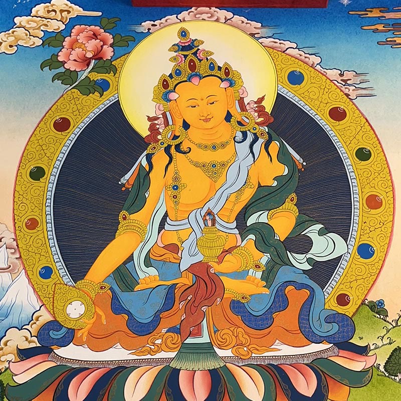 Nimara Ritual Tibetan Thangka Painting Yellow God of Wealth Green Tara Avalokitesvara Handmade Decoration Blind Box(Random Style)