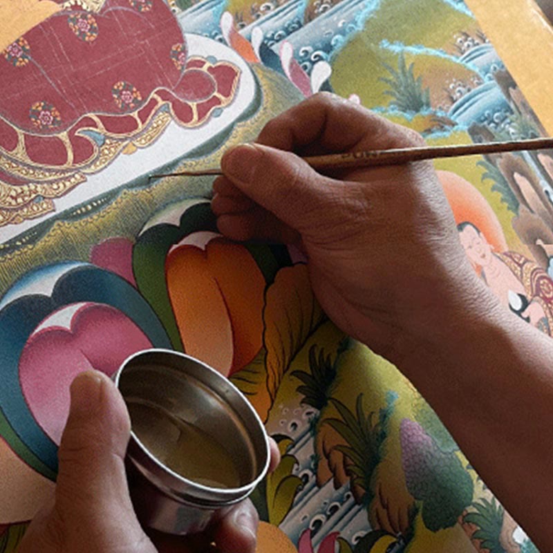 Nimara Ritual Tibetan Thangka Painting Yellow God of Wealth Green Tara Avalokitesvara Handmade Decoration Blind Box(Random Style)