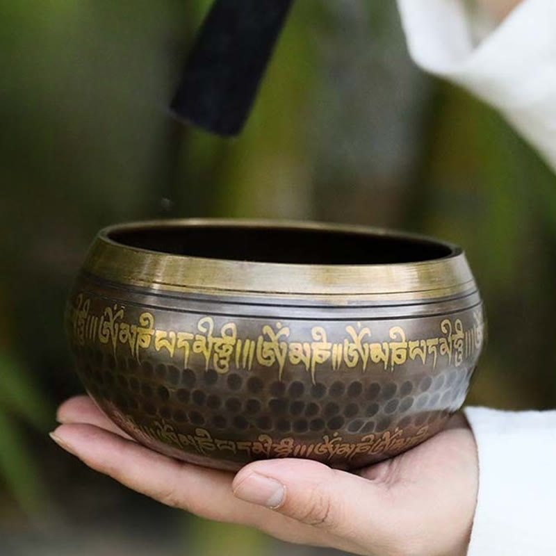 Nimara Ritual Handcrafted Singing Bowl Scripture Pattern for Healing and Meditation Sound Bowl Set