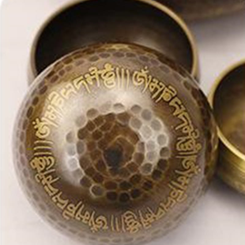 Nimara Ritual Handcrafted Singing Bowl Scripture Pattern for Healing and Meditation Sound Bowl Set