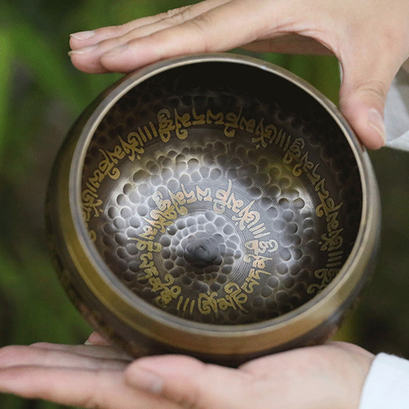 Nimara Ritual Handcrafted Singing Bowl Scripture Pattern for Healing and Meditation Sound Bowl Set