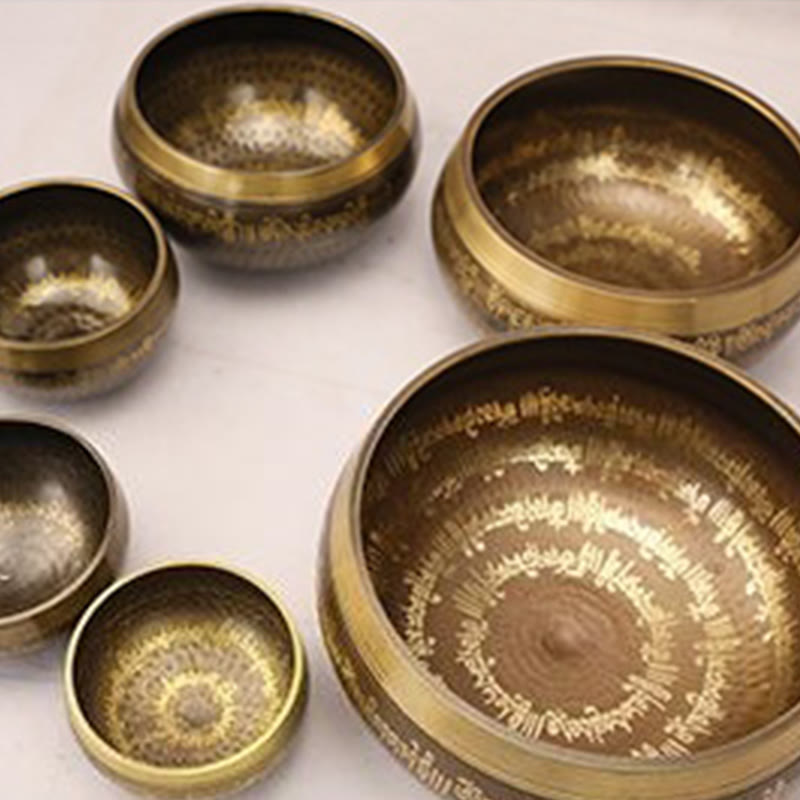 Nimara Ritual Handcrafted Singing Bowl Scripture Pattern for Healing and Meditation Sound Bowl Set