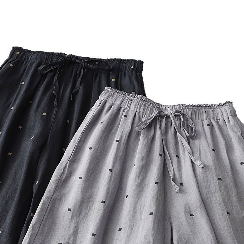 Nimara Ritual Summer Casual Polka Dot Pattern Design Cotton Linen Women's Wide Leg Pants With Pockets