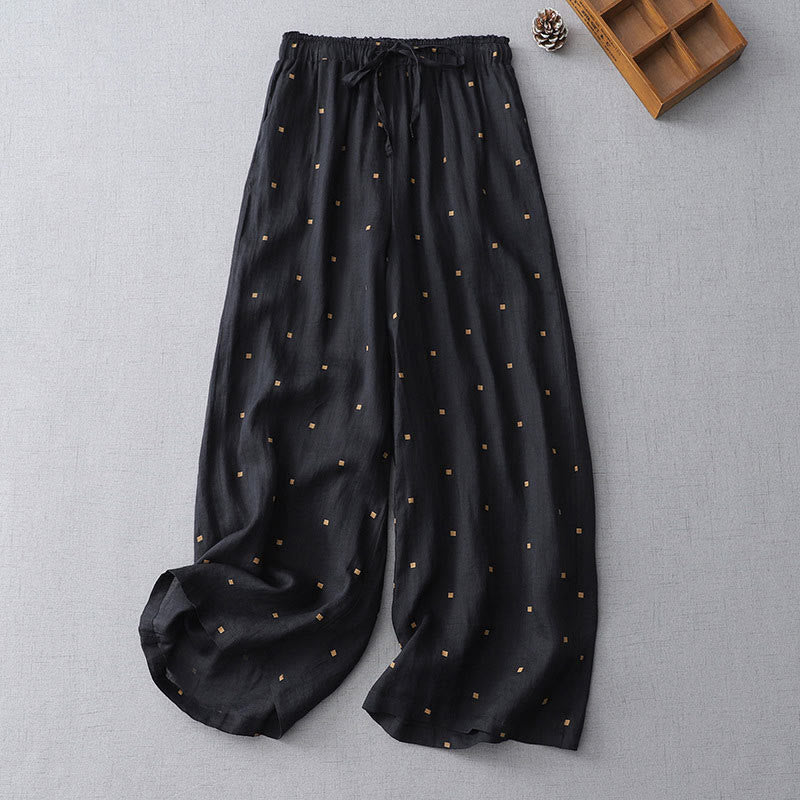 Nimara Ritual Summer Casual Polka Dot Pattern Design Cotton Linen Women's Wide Leg Pants With Pockets