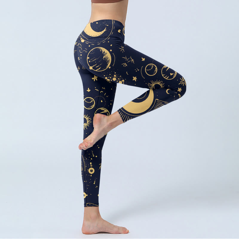 Nimara Ritual Moon Star Universepattern Print Gym Leggings Women's Yoga Pants
