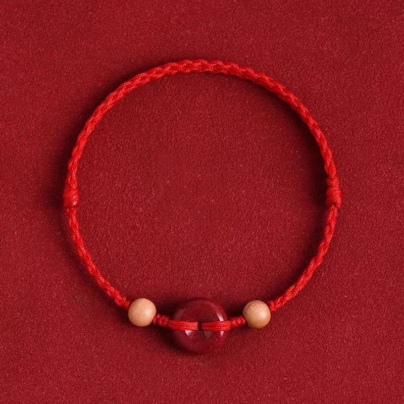 Nimara Ritual Peach Wood Peace Buckle Cinnabar Wealth String Bracelet Anklet