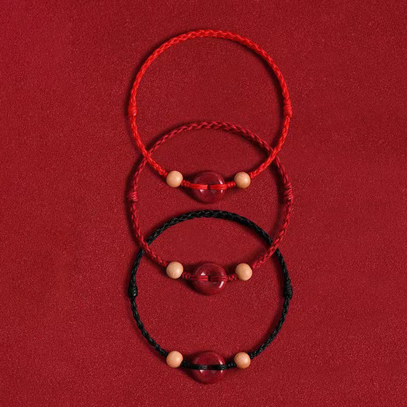 Nimara Ritual Peach Wood Peace Buckle Cinnabar Wealth String Bracelet Anklet