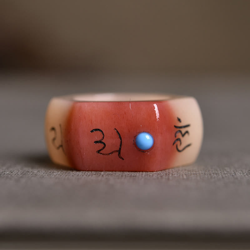 Nimara Ritual Camel Bone Om Mani Padme Hum Carving Protection Ring