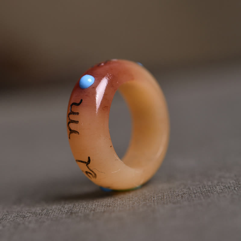 Nimara Ritual Camel Bone Om Mani Padme Hum Carving Protection Ring