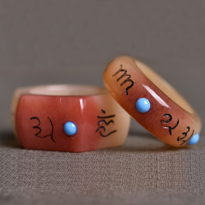 Nimara Ritual Camel Bone Om Mani Padme Hum Carving Protection Ring