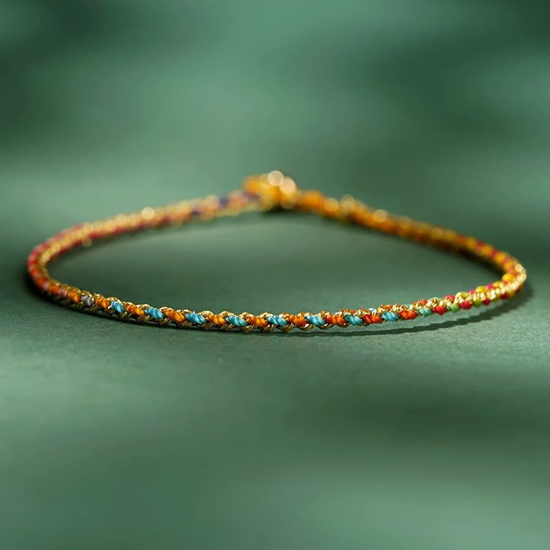 Luck Strength Colorful Rope Coin Bead Extra Thin Braided Bracelet