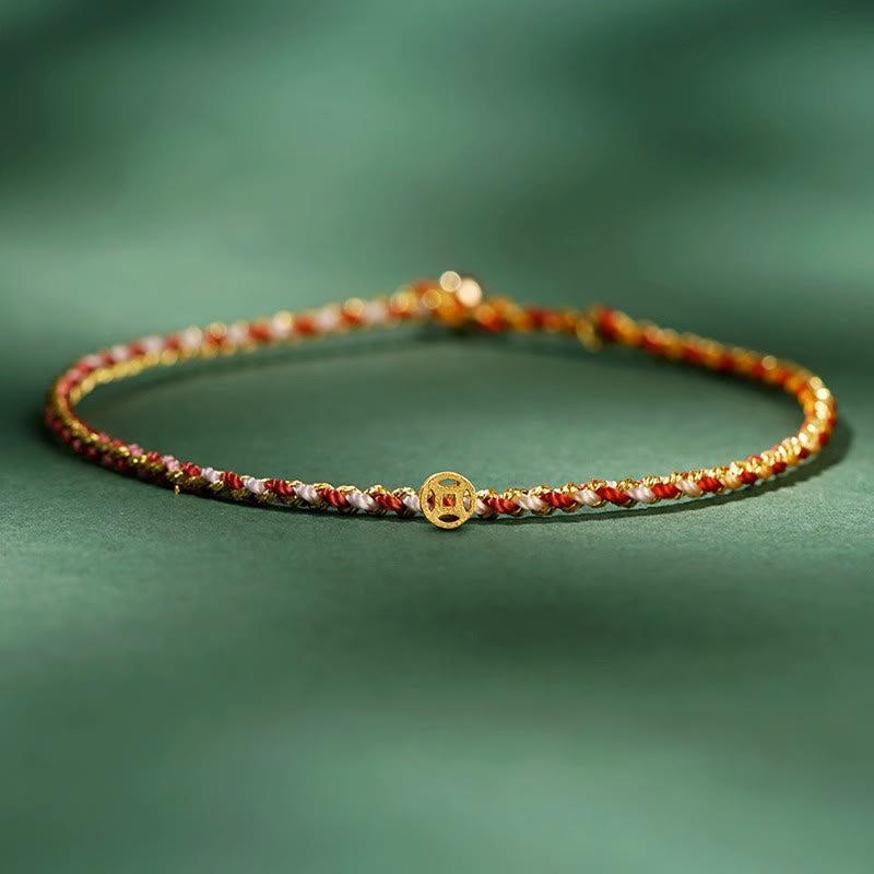 Nimara Ritual Colorful Rope Luck Coin Bead Abundance Extra Thin Braided Bracelet