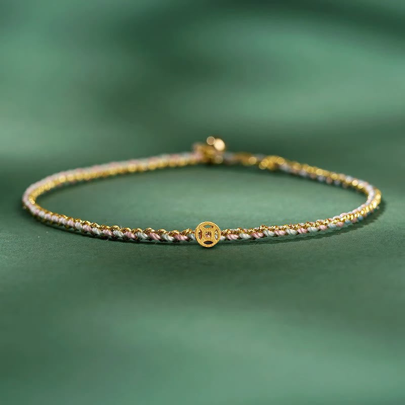 Luck Strength Colorful Rope Coin Bead Extra Thin Braided Bracelet