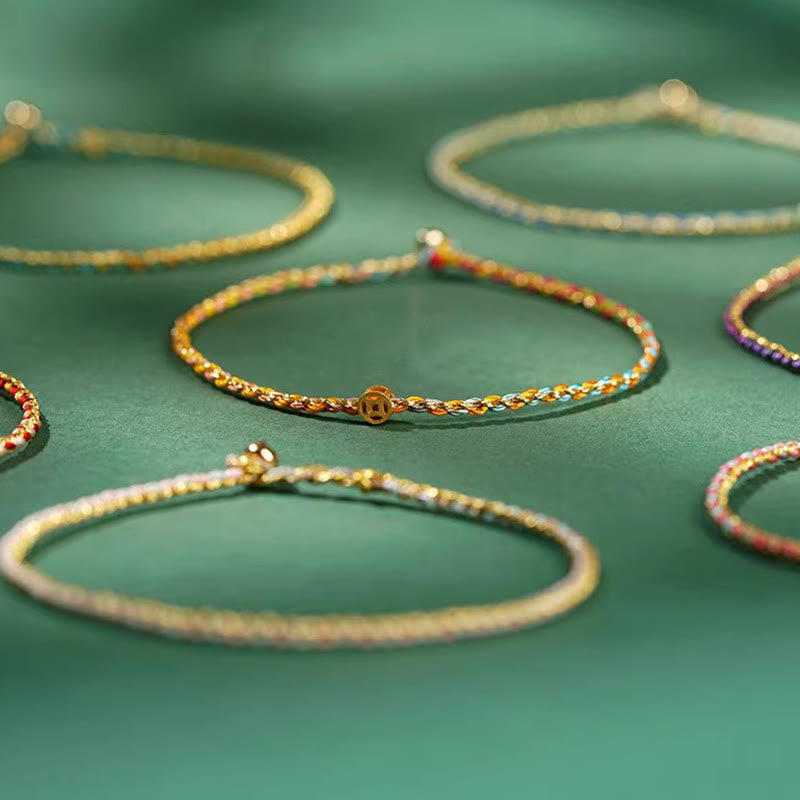 Nimara Ritual Colorful Rope Luck Coin Bead Abundance Extra Thin Braided Bracelet