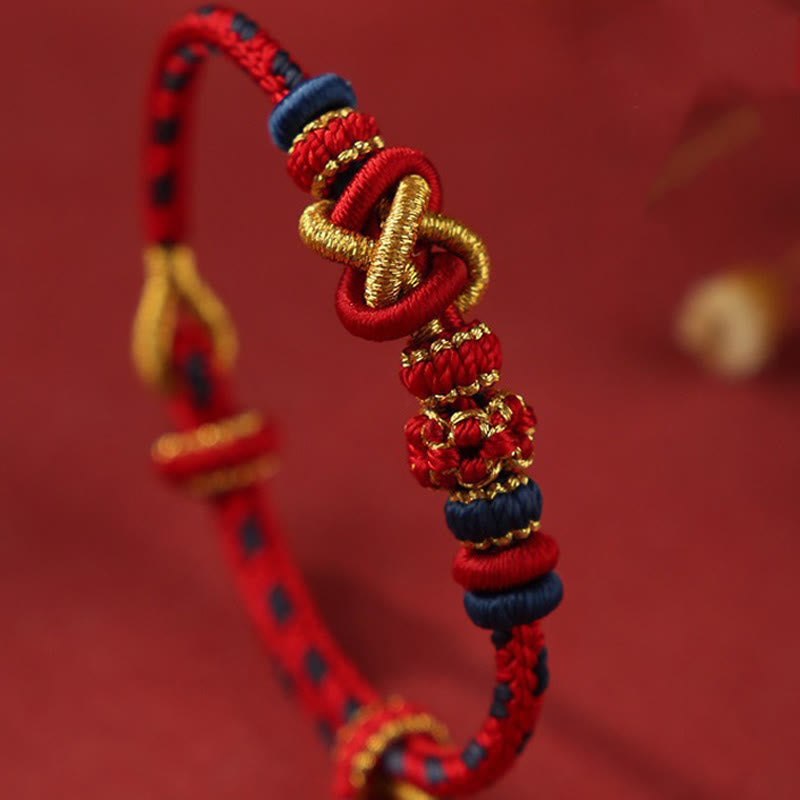 Nimara Ritual Handcrafted Peach Blossom Peace Knot Colorful Rope Adjustable Bracelet