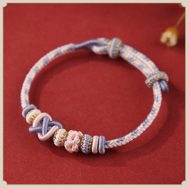 Nimara Ritual Handcrafted Peach Blossom Peace Knot Colorful Rope Adjustable Bracelet