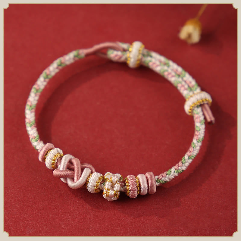 Nimara Ritual Handcrafted Peach Blossom Peace Knot Colorful Rope Adjustable Bracelet