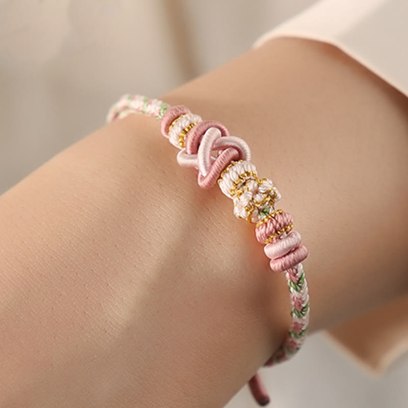 Nimara Ritual Handcrafted Peach Blossom Peace Knot Colorful Rope Adjustable Bracelet