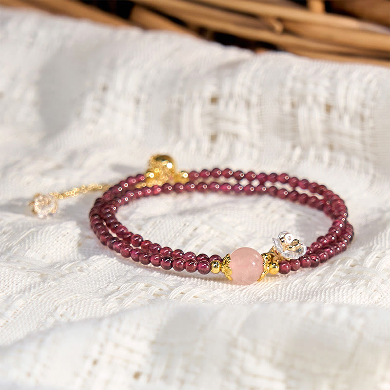 Nimara Ritual Natural Flower Garnet Pink Crystal Calm Double Wrap Bracelet
