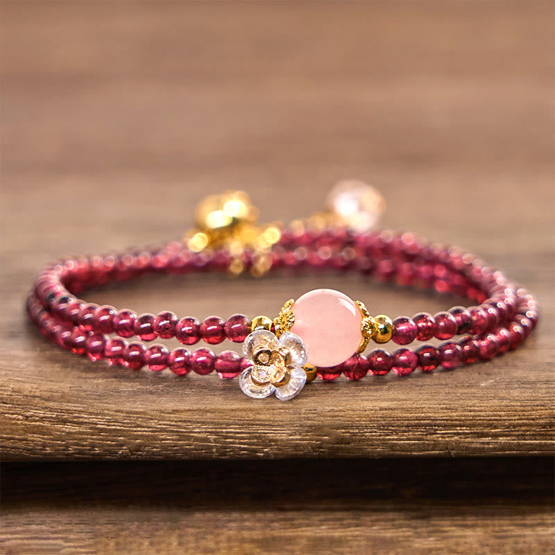 Nimara Ritual Natural Flower Garnet Pink Crystal Calm Double Wrap Bracelet