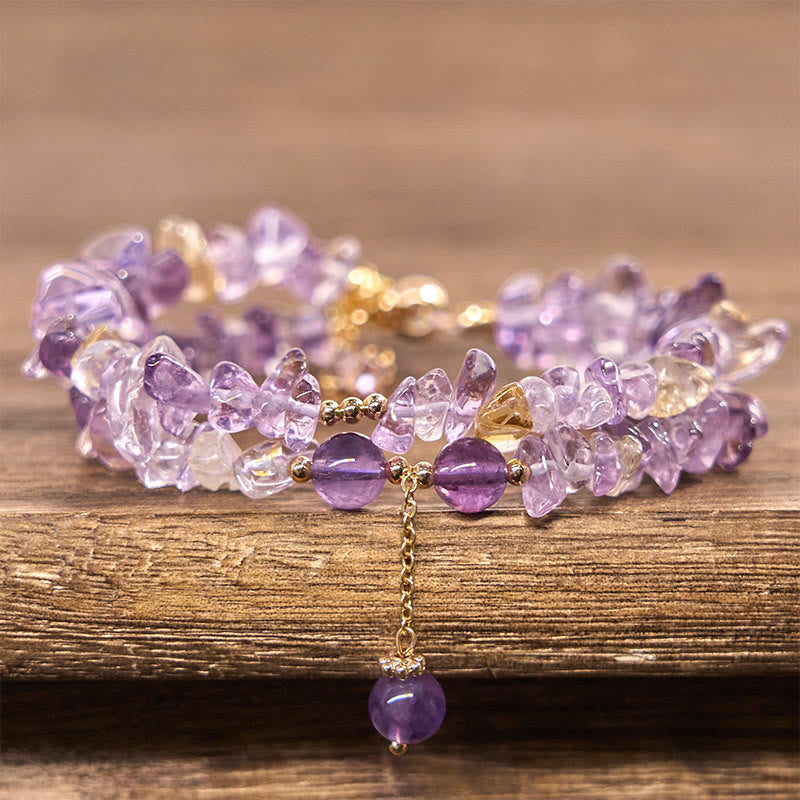 Nimara Ritual Irregular Natural Amethyst Citrine Gravel Meditation Double Layer Bracelet