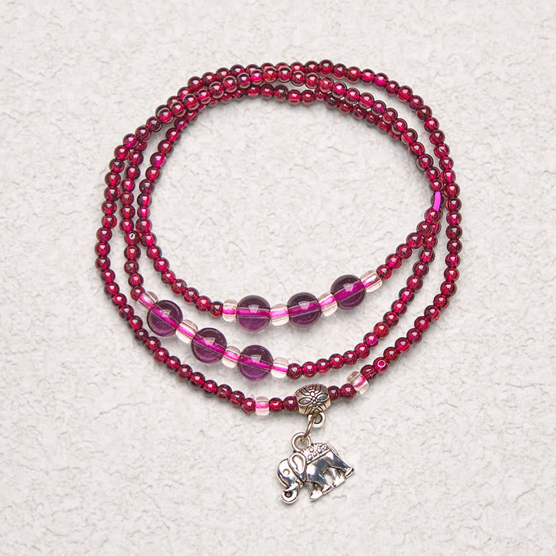 Nimara Ritual Natural Garnet Elephant Abacus Lucky Bag PiXiu Protection Triple Wrap Bracelet